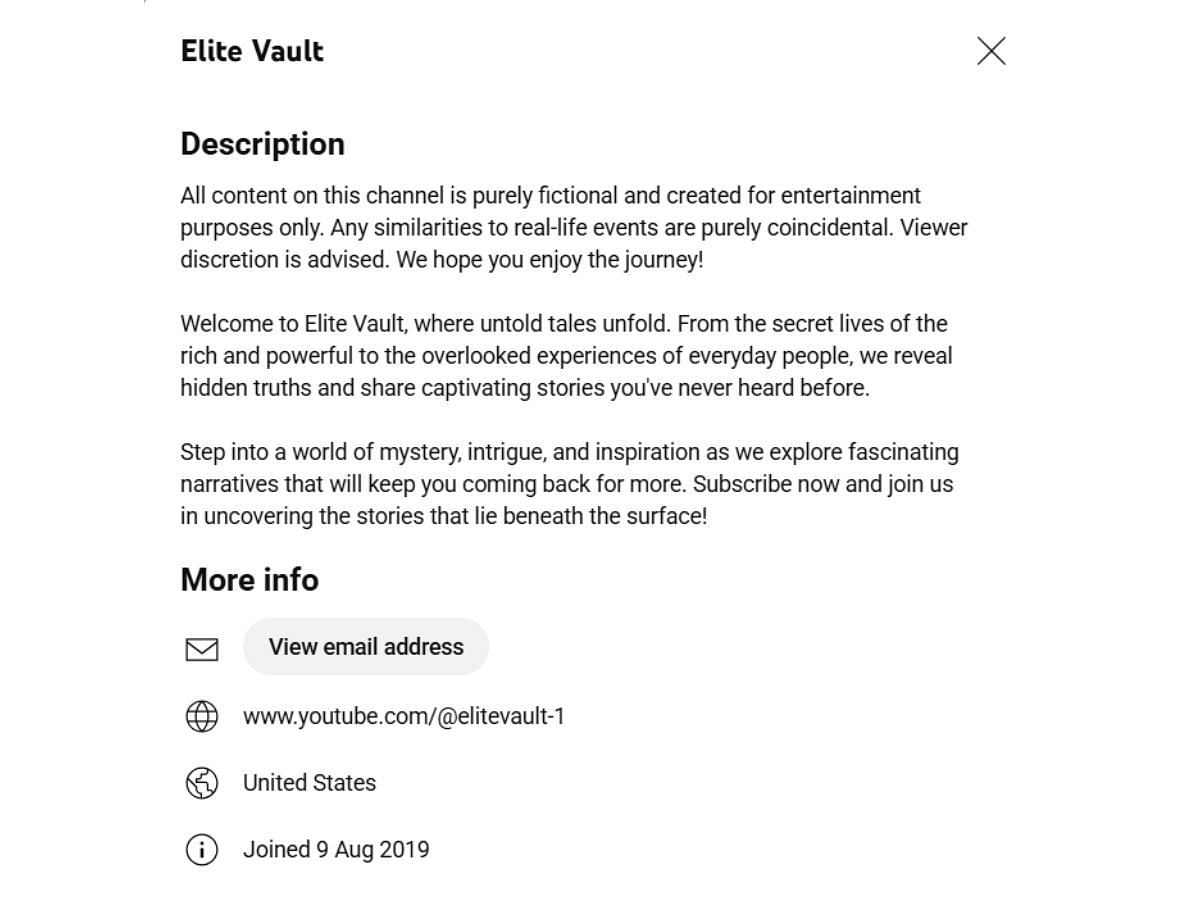 Elite Vault's channel description advising viewer discretion (Image via YouTube)